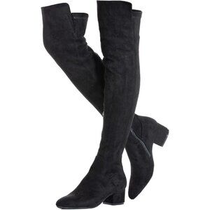 Women Black/2 Inch Heel Faux Suede Over The Knee Thigh High Low Block Heel Boot